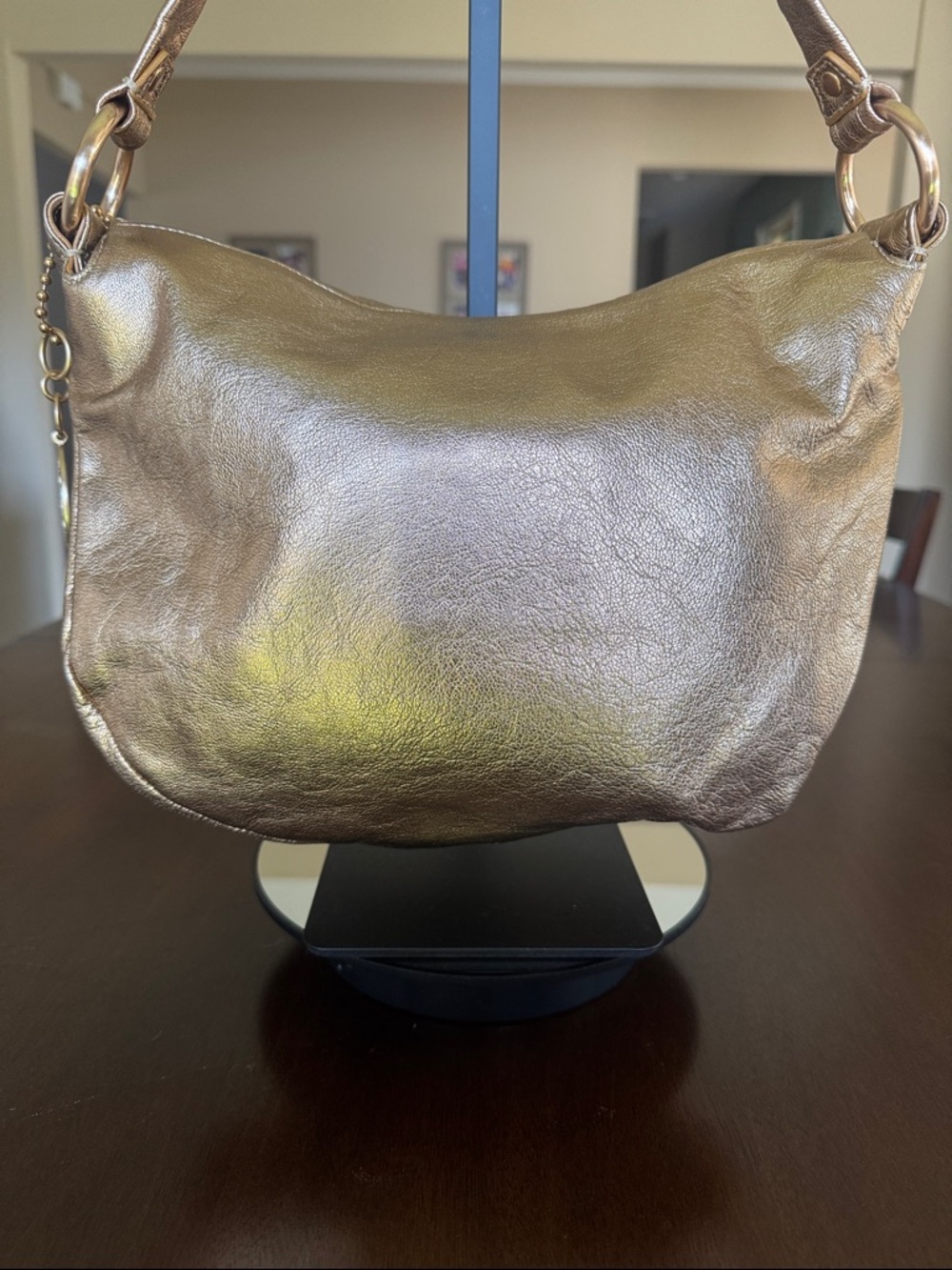 Coach Metallic Soft Leather Flap Hobo Shoulder Bag Gold/Rose Gold - NO CALLOUTS - Picture 11 of 16